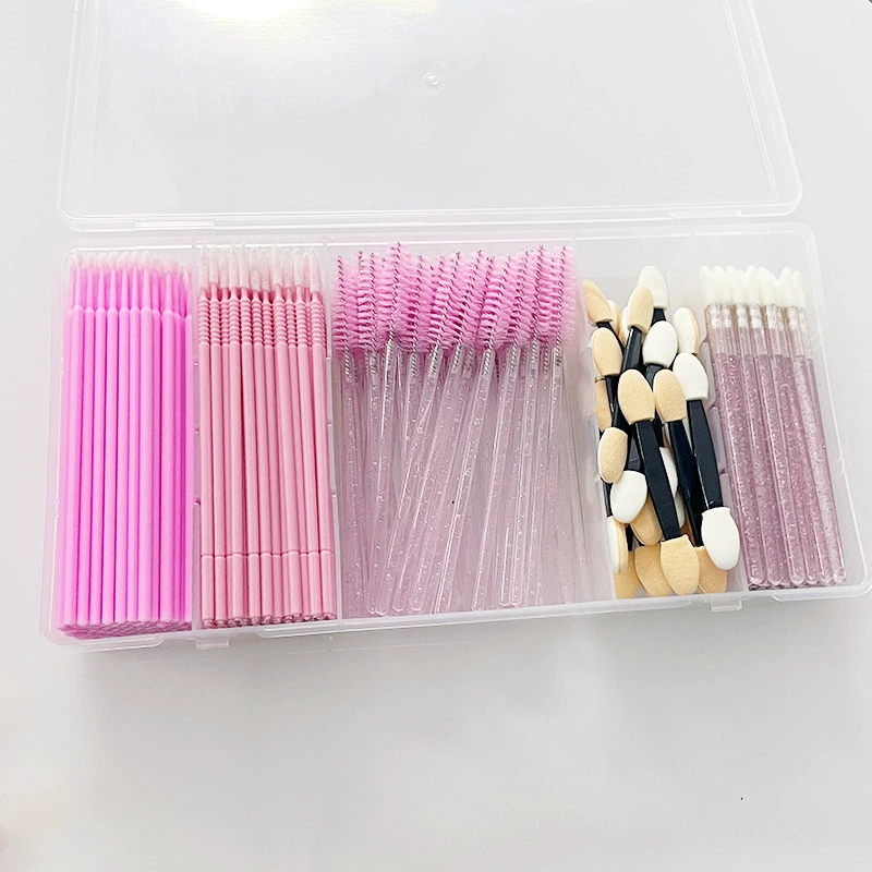 Eyelash extension applicator set — disposable micro brushes, spoolies and foam tips in clear case