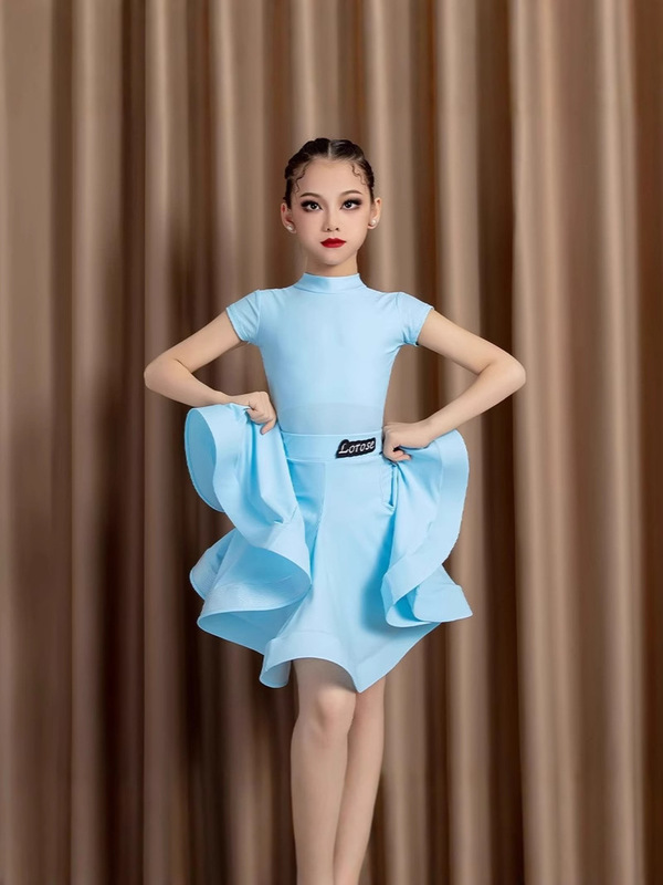 新しい子供用ラテンダンス服、標準競技服、女の子専門規定競技服、高級子供用パフォーマンス服、スプリット|undefined