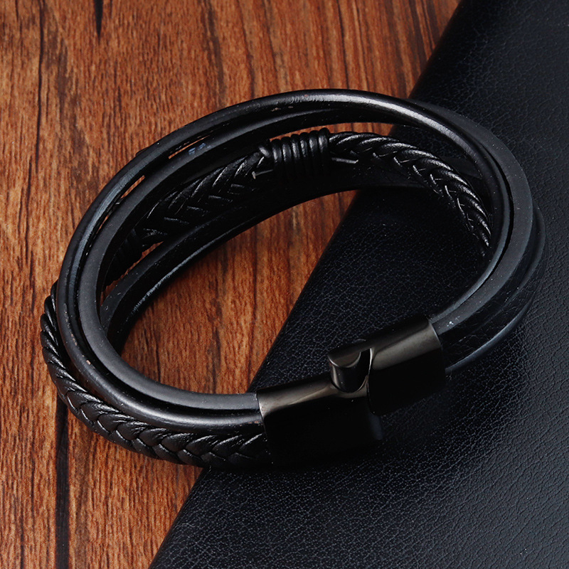 30g Weight Bracelets Classification Leather Chain Material 1 Piece Quantity Daily Occasion Leather, Titanium Steel Material Cross Pattern Men's Gender Layered, Polishing Design Retro, Ethnic Style Style Retro Ethnic Style Cross Leather Titanium Steel Layered Polishing Men's Bracelets Men Cord & Leather Bracelets 14