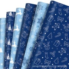 ずんだクリスマスの雪の花のヘラジカの深い青い贈り物の装飾紙のパーティーの贈り物の贈り物の箱の装飾の外の包装の紙