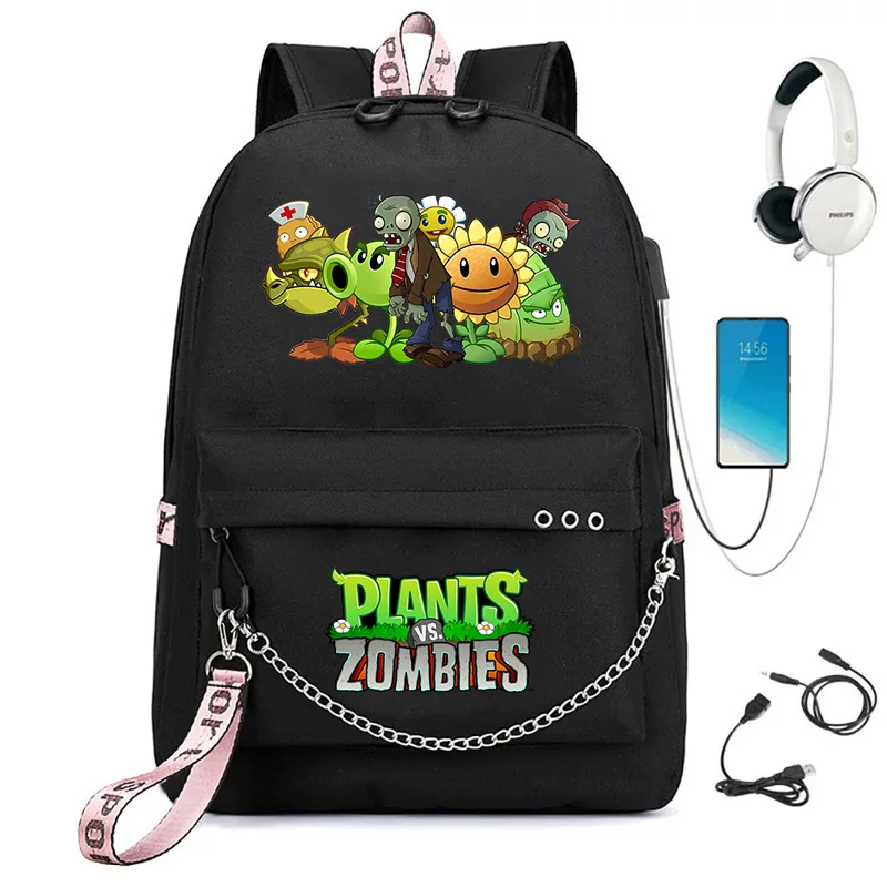 Оружие против зомби 3Plants vs. Zombies аниме школьный рюкзак железная цепь USB рюкзак для школы