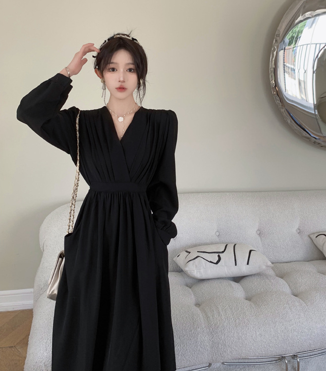 GraceChic Plus Size Damenbekleidung Herbst Neu Französischer V-Ausschnitt Taillenformende Ärmel für Damen, Bauch kaschierend Schlankmachend_voghion.com