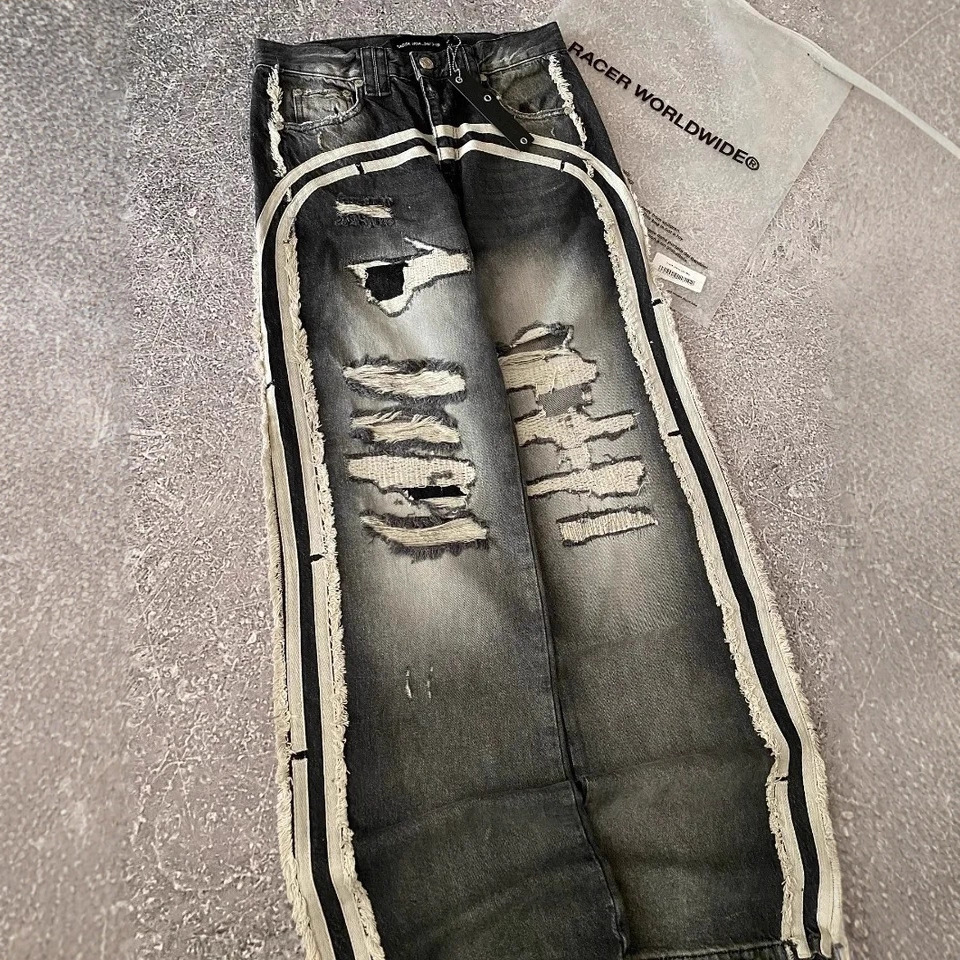 Europa y Estados Unidos transfronterizos retro gótico americano Harajuku y2k personalidad estilo callejero agujeros jeans casuales pantalones de piernas