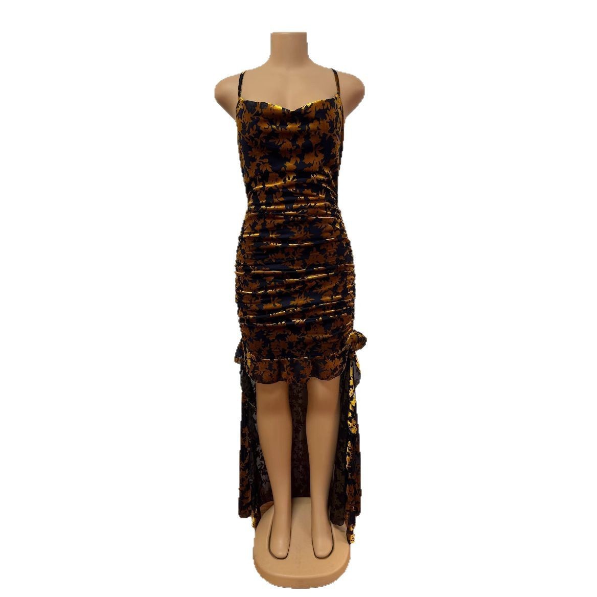 Women's Sexy Exposed Strap Low Cut Backpack Dress Hip Pleated Irregular New Style_ecoleips.com