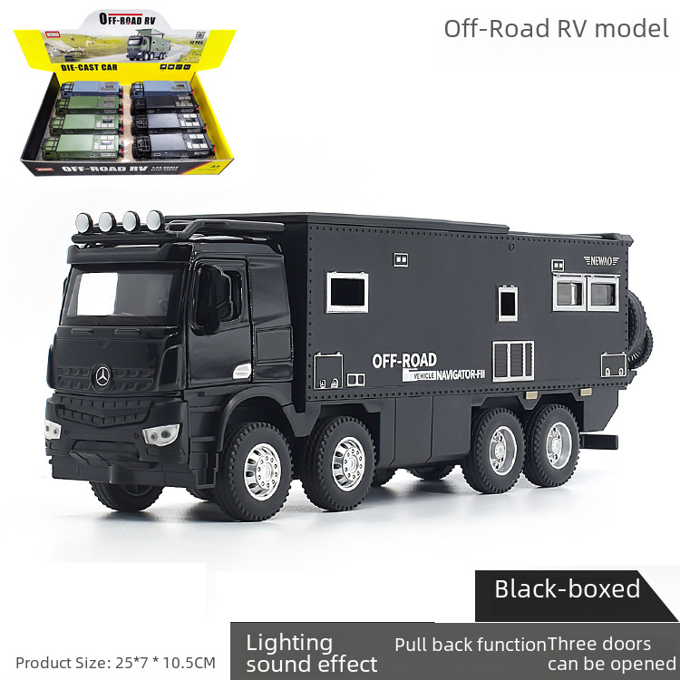 新奧1:32諾瑪迪森越野大型房車+摩托仿真合金聲光開門回力模型