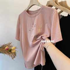 クロスボーダー特大サイズ240斤趣味小飛行機寛松夏半袖tシャツ純綿女子上着韓系減齢正肩