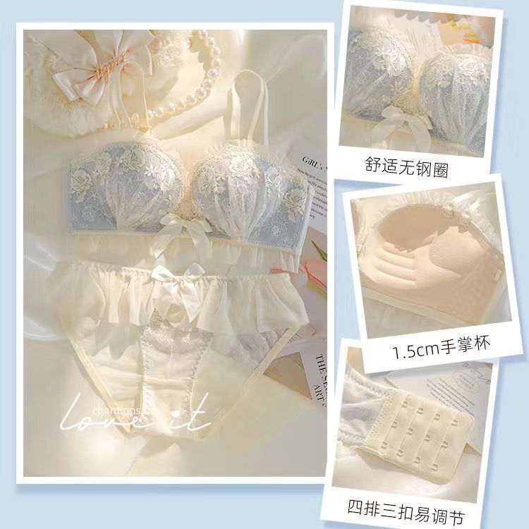 Ropa interior, pechos pequeños para mujer, engrosamiento, encaje sexy, sin anillo de acero, ajuste anti-flacidez para estudiantes, traje de sujetador
