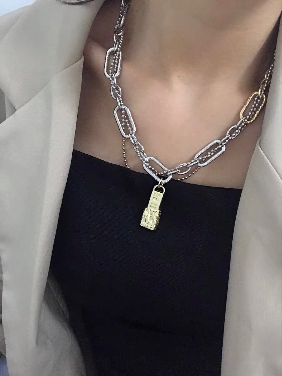 Hip Hop Fashion Thick Chain Lock Pendant Necklace display picture 6