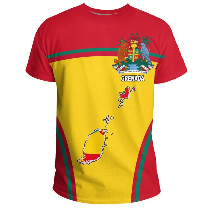 Grenada Flag Graphic T-Shirt for Men, 3D Printed Coat-Style Weapon T-Shirt, Sportswear, Round Neck, Short Sleeve, Casual