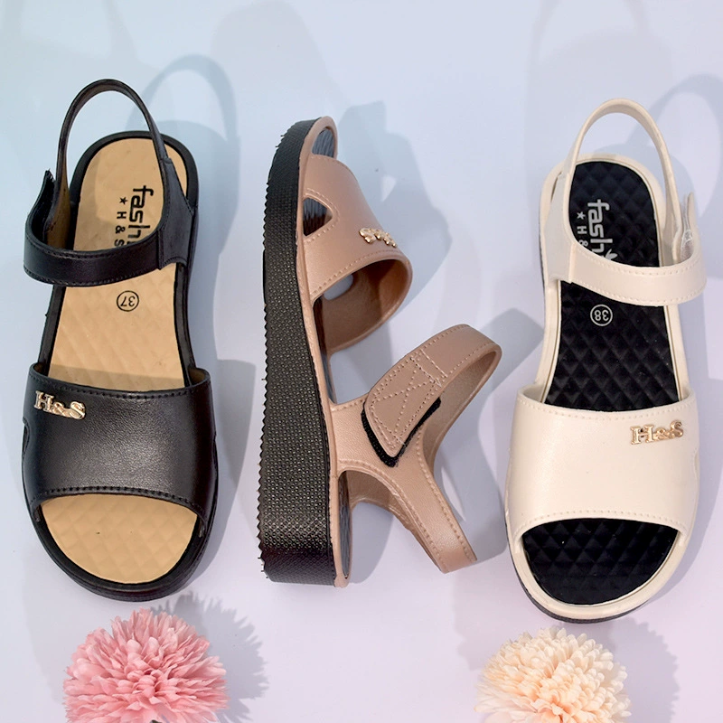 Сандалии на танкетке с толстой подошвой, лето 2025, универсальные, для женщин среднего и старшего возраста, с мягкой подошвой на липучке, удобные женские туфли