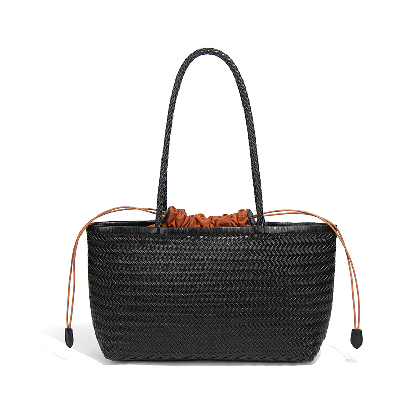 Luxury Beach Vacation Handbag Retro Genuine Leather Woven Bag Fashion Mother-Daughter Set Shoulder Underarm Tote Bag - Thumbnail 8
