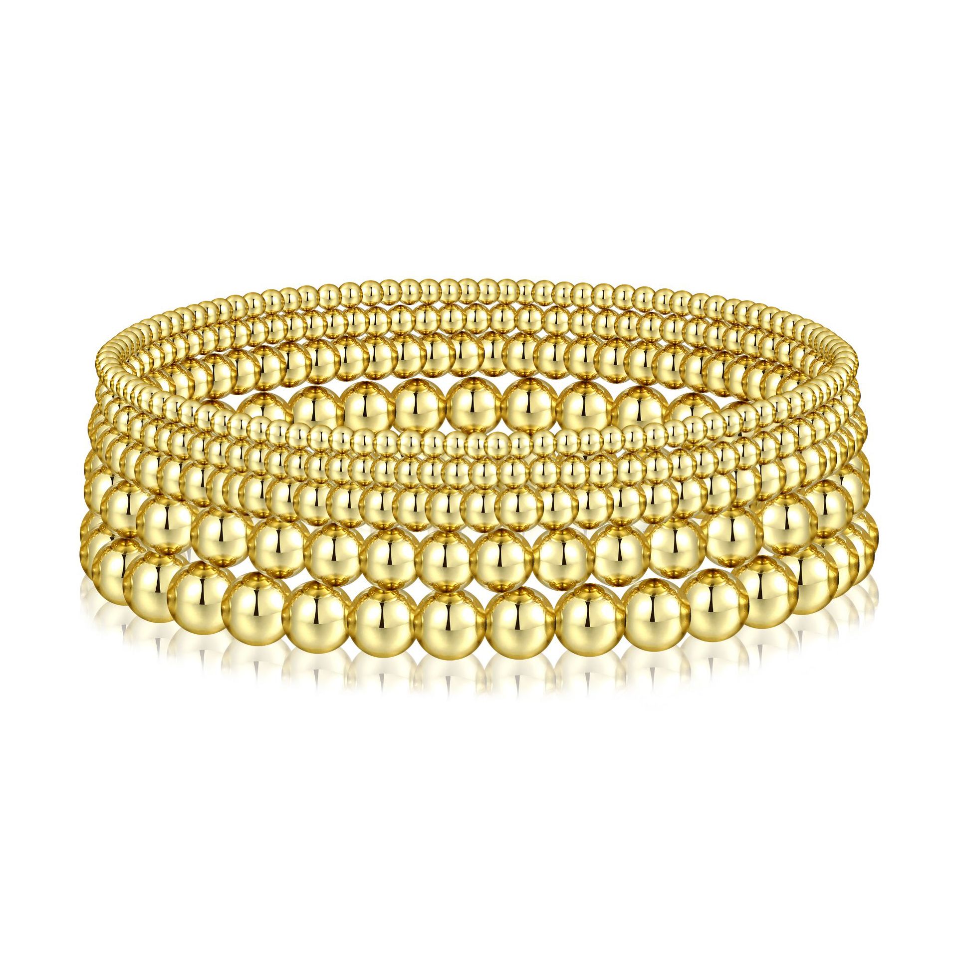 Ventas transfronterizas calientes de estilo europeo y americano de oro real chapado con cuentas pulseras elásticas 5 piezas de moda pulseras de cuentas de alta calidad al por mayor