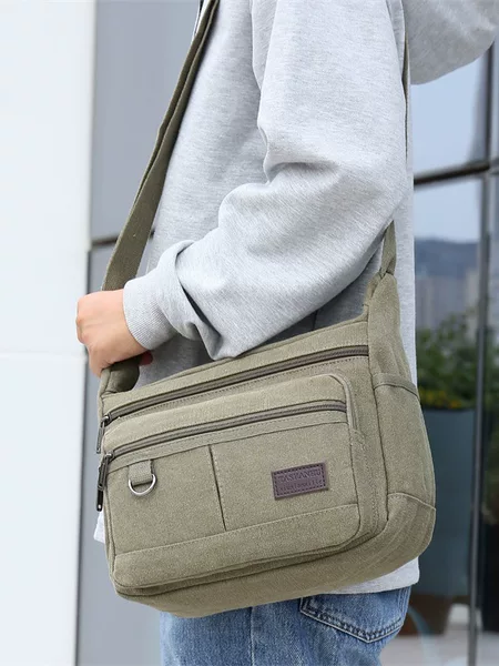 New Cross-Border Fashion Canvas Bag, Wear-Resistant Tool Bag, Large Men's Shoulder Crossbody Bag, Large Capacity Travel Bag
