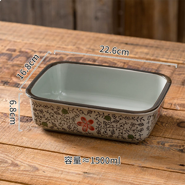 9-inch rectangular steaming bowl with big red flowers