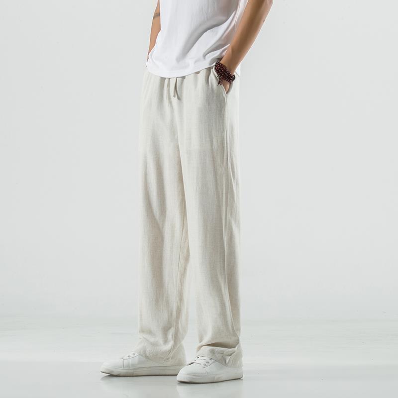 Pantalones casuales pantalones de lino finos de verano para hombres pantalones de trapeador rectos drapeados pantalones de lino de algodón suelto de tendencia de estilo chino