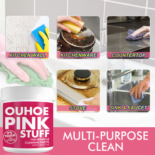 OUHOE Household Gentle Multi-Function Cleaning Paste Removes Heavy Grease Stain in the Kitchen Universal Pink Bucket Cleaning Powder