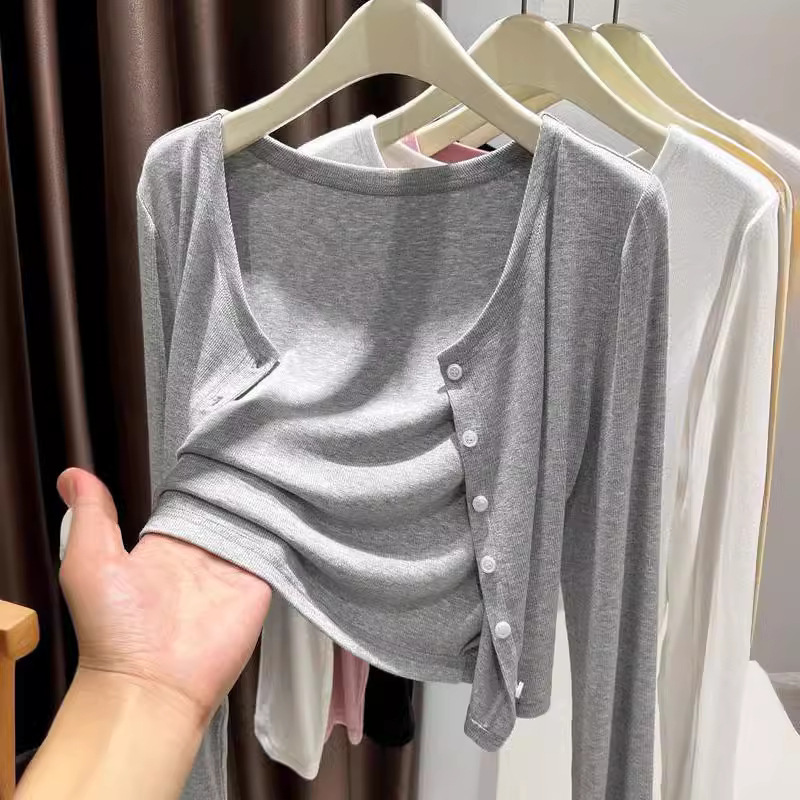 Grey Modal Sunscreen Cardigan Women's Summer Outer Rib Skirt Shawl Air-conditioned Room Outer Ice Silk Sweater Jacket