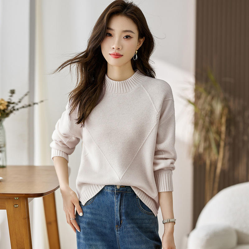 2025 New Autumn and Winter Pure Color Half Turtleneck Women's Knitwear Pullover with Loose Knitwear Women's Lazy Top