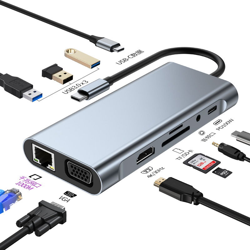Base de expansión USB-C transfronteriza 11 en 1, estación de acoplamiento 4K 30Hz/60Hz Gigabit, stock de fábrica OEM image 10