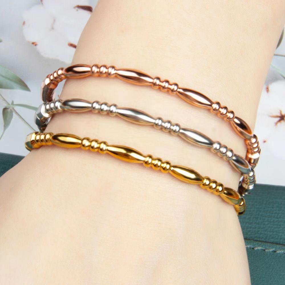 Bamboo titanium steel plain bracelet ins net red same style solid stainless steel hand jewelry wholesale simple elegant style gold_voghion.com