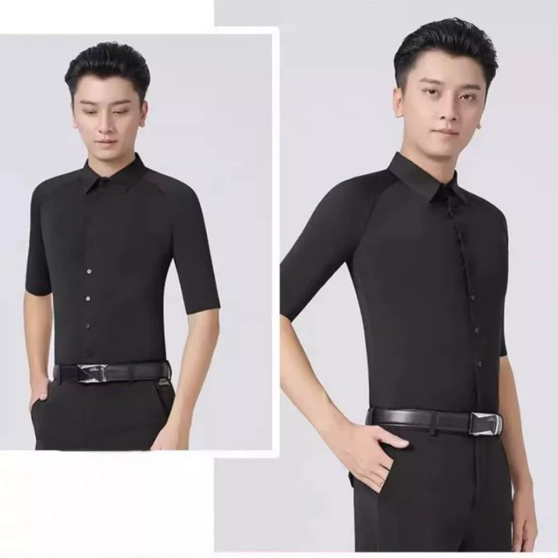 Новая мужская трехступенчатая танцевальная одежда, одежда для бальных танцев, топы для квадратных танцев, высококачественные рубашки со средним рукавом.