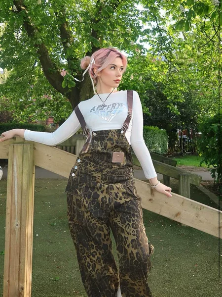 2025 Cross-Border Amazon Temu Vintage Leopard Print Workwear Denim Overalls Straight-Leg American Retro Style