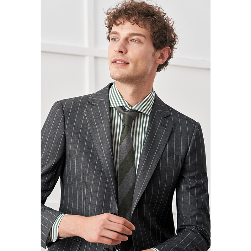 Italian Striped Suit Men's Gray Business Casual Professional Fit Suit Men's Xinlang Wedding Dress