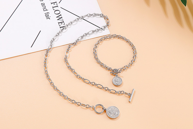 European and American hip-hop style double-layer chain coin pendant jewelry set wholesale
