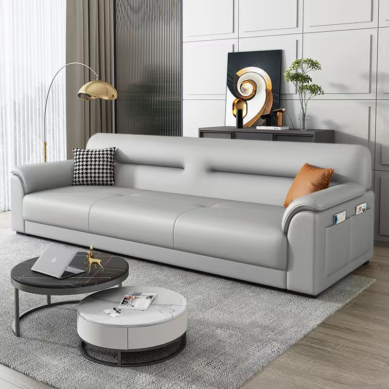 Nordic 2024 New Cat Scratch Leather Sofa Small Apartment Straight Chaise Longue Straight Three or Four Person Leather Sofa Combination