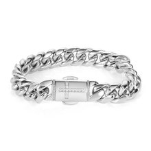 跨境爆款嘻哈12mm弹簧扣十字架锆石古巴手链男式18K金不锈钢饰品