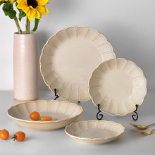 美濃燒 日式復古創意甜白釉盤子感早餐盤陶瓷菜盤家用蛋糕盤