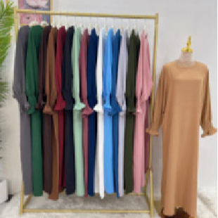 Aliexpress Amazon Middle East Dubai Turkey Solid Color Muslim Women's Dress Suit Abayas