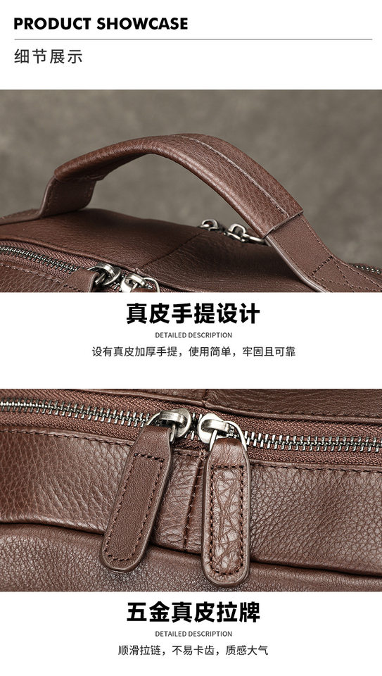 Ba lô nam da bò thật Marunte đựng máy tính 15 inch, 31×17×41 cm — Cà phê đen, nâu, đen chi tiết 25