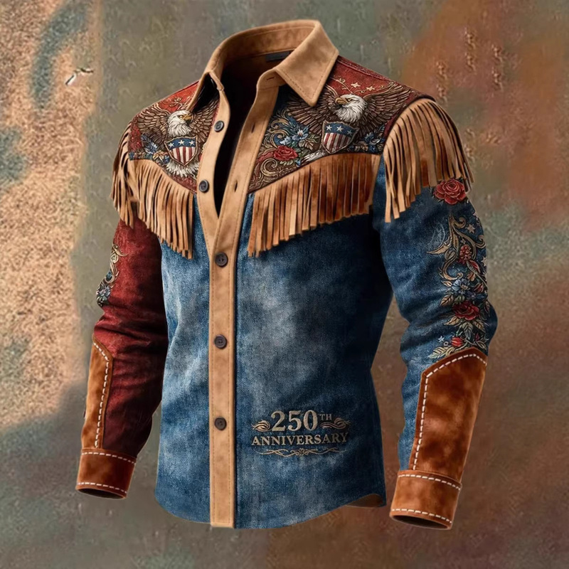 2026 European and American Amazon Spring Men's Long-Sleeved Shirt 3D Digital Printing Retro Tassel Print Casual Shirt 2026 European and American Amazon Spring Men's Long-Sleeved Shirt 3D Digital Printing Retro Tassel Print Casual Shirt