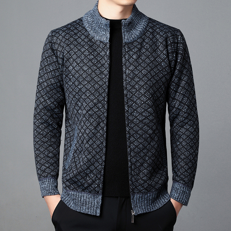 Rebeca transfronteriza medio suéter de cuello alto forrado de lana gruesa abrigo cálido otoño e invierno Nuevo suéter chaqueta de los hombres