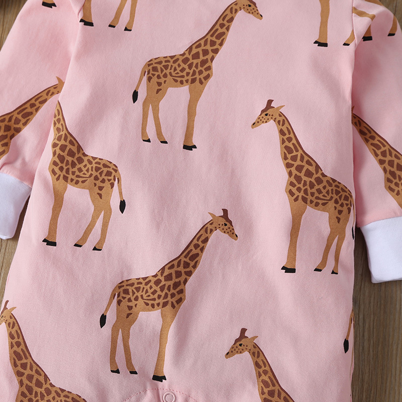 Wholesale Long Sleeve One-piece Pink Giraffe Romper Nihaojewelry display picture 4