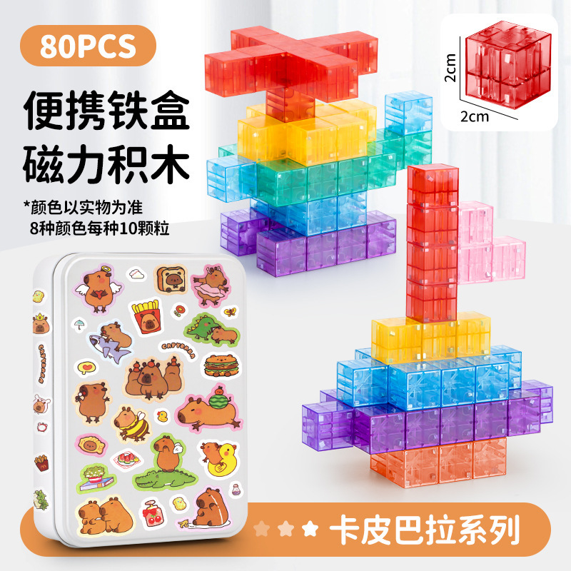口袋磁力块旅行便携儿童益智玩具拼搭积木正方形透明磁力块教具|undefined