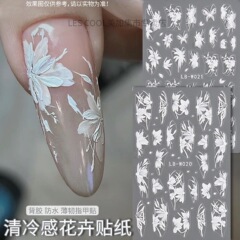 インターネット有名人の新しい白い氷の花椿ネイルアートステッカー人気の花柄粘着ネイルマグノリアステッカー