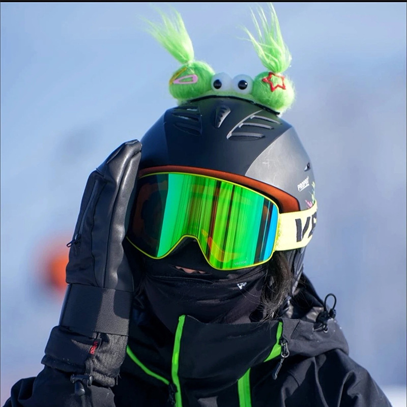 Autumn and Winter Ski Helmet Decoration Doll Fuwa Double Ponytail Helmet Accessories Cat Sticker Quick-release Velcro Ear Sticker