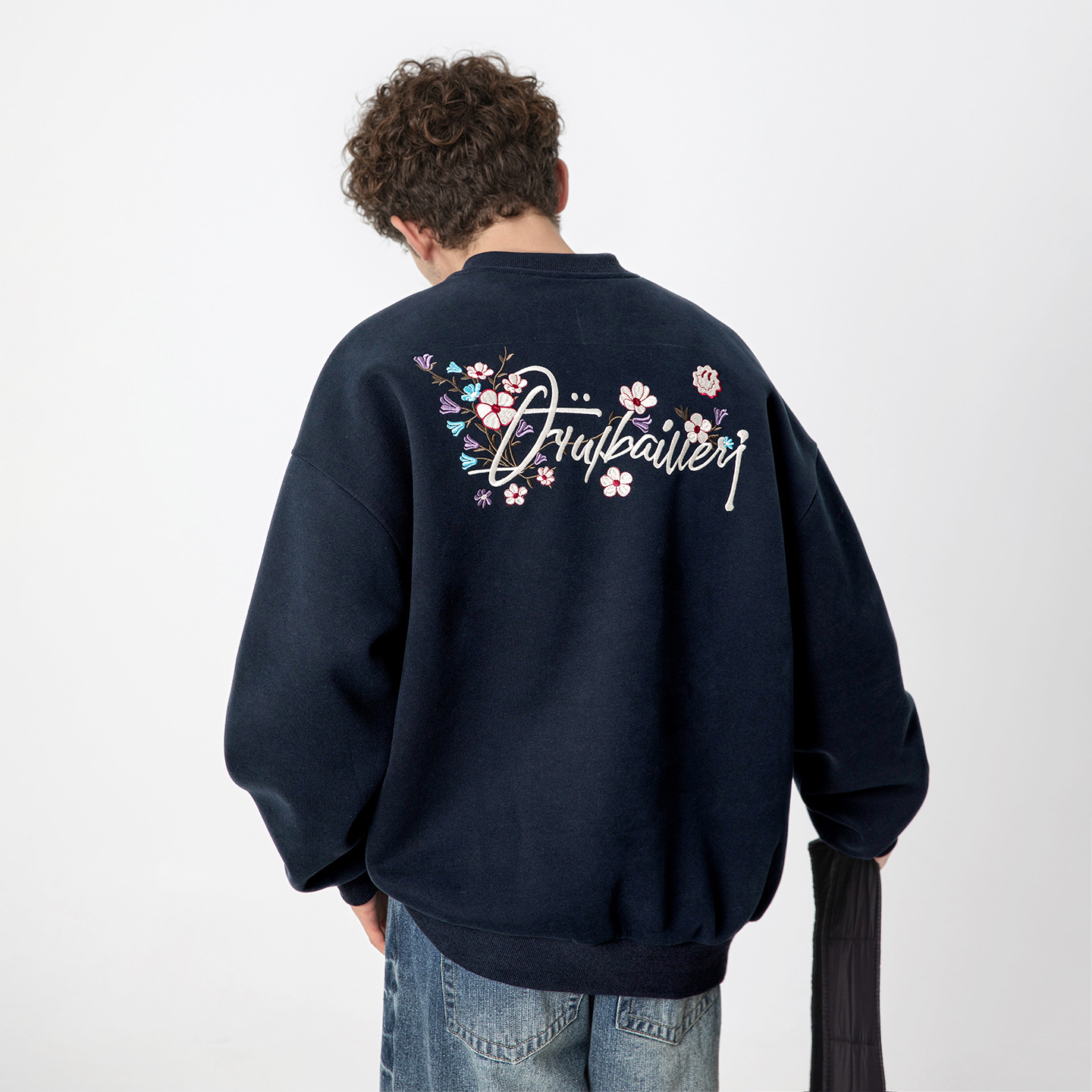 380g Heavyweight Color-blocked Embroidered Letter Crewneck Sweatshirt for Men - Autumn Quality Loose Casual Hooded Sweatshirt Outerwear