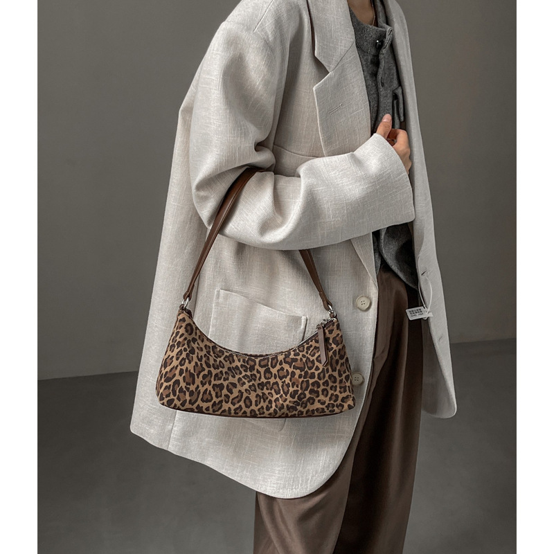 Genuine leather women 2024 new style extremely simple leopard print frosted cowhide stick armpit for women, single_voghion.com