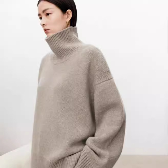 Heavy-weight Turtleneck Cashmere Sweater Women's Loose Fashion Thickened Lazy Style Pullover Profile Sweater Knitted Base Sweater
