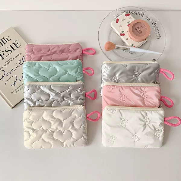 Ins Bow silver Glistening Cosmetic Bag small size Portable Handbag Headset Data Cable Storage Bag Coin Purse