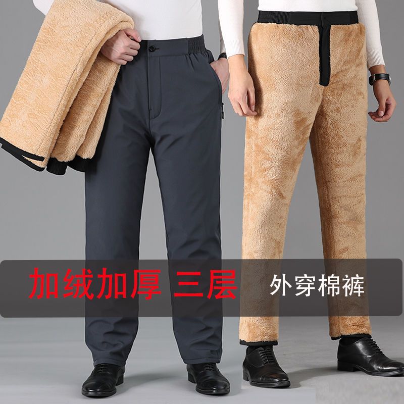 Pantalones de algodón de desgaste exterior para hombres de mediana edad y ancianos pantalones de hombre de cintura elástica gruesa con forro polar invierno 5060 papá usa pantalones rectos sueltos