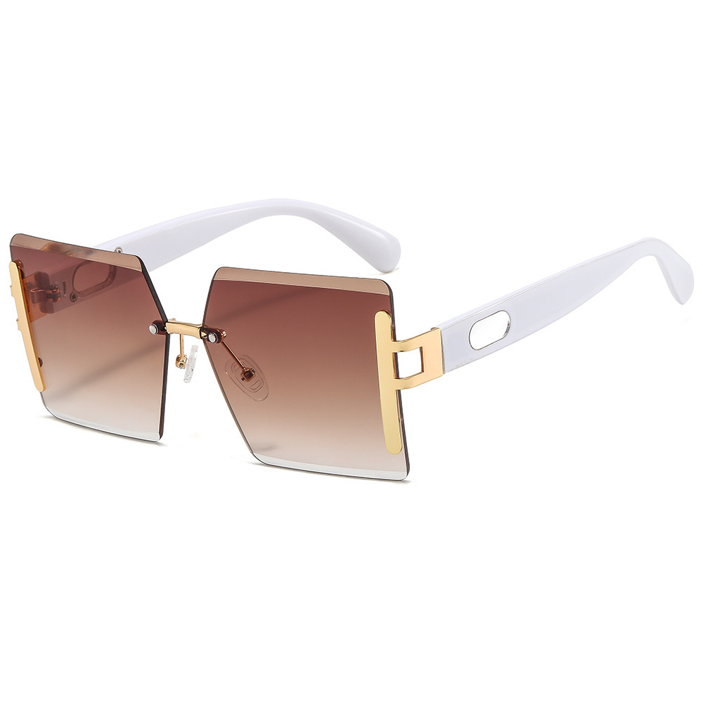 Nuevas gafas de sol cuadradas sin marco multicolores transfronterizas, gafas de sol de protección solar de pasarela de lujo ligero europeo y americano para mujeres Sunglasses