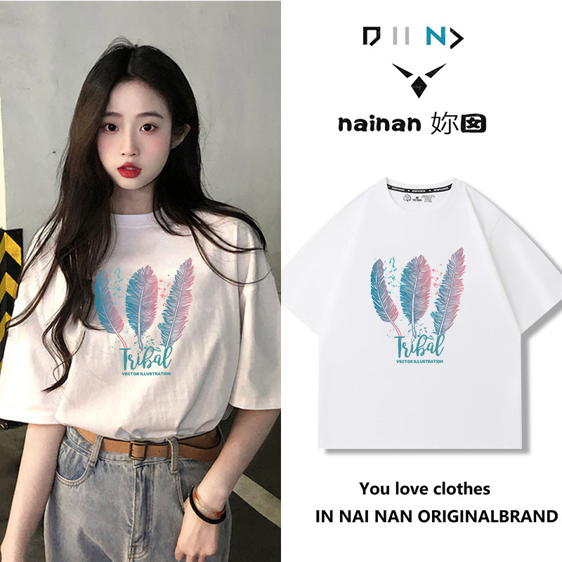 純綿半袖tシャツ女性夏韓国版新型ゆるい丸首小衆白色アニメプリント学生半袖tシャツ|undefined