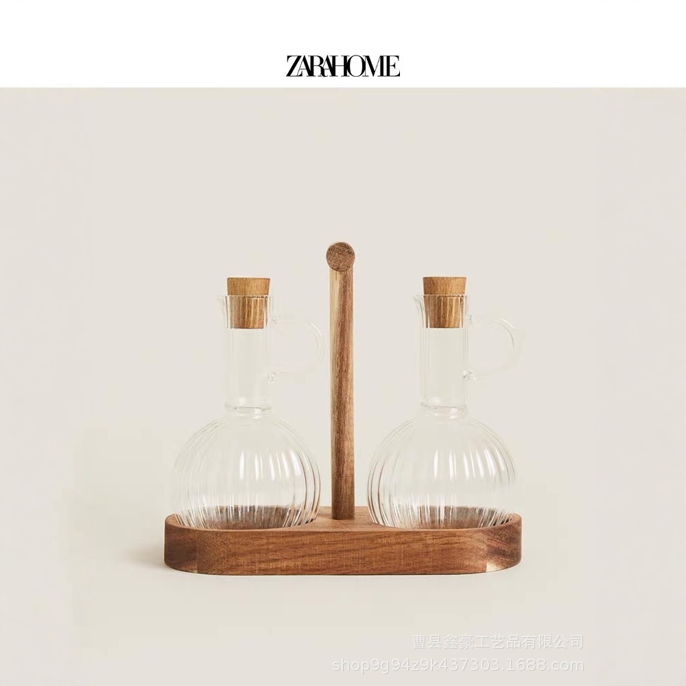 Casa de gran capacidad en forma de pera de alta borosilicona resistente al calor botella de aceite de vidrio botella de sabor líquido botella de madera accesorios de botella de aceite de vidrio