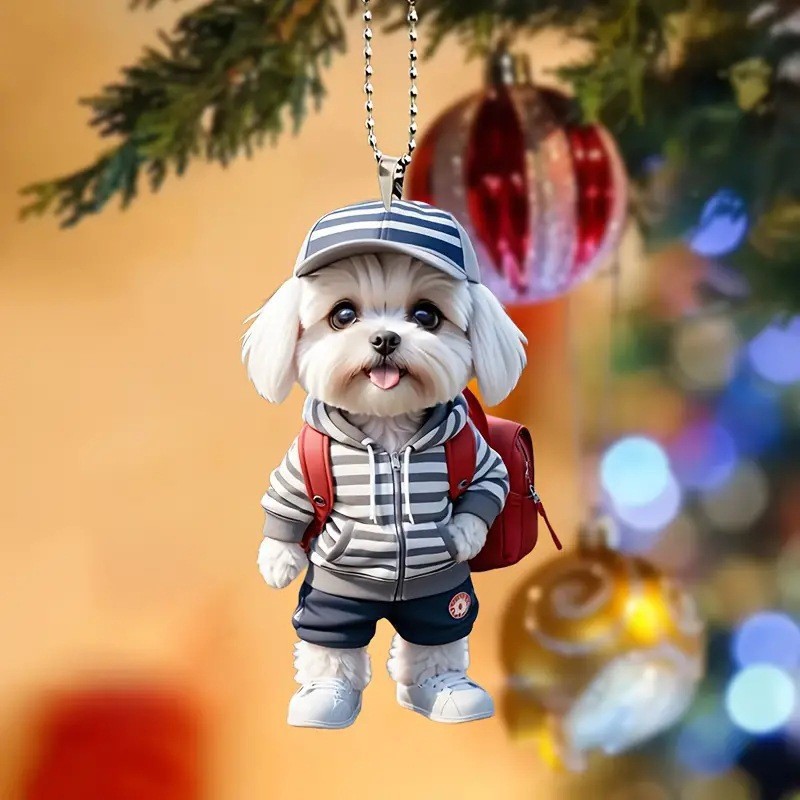 Cross-border nuevo creativo 2D lindos perros de peluche cachorro hombre mochila colgante acrílico colgante de automóvil