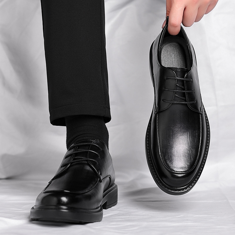 Leather Shoes Men's Four-Season Business Formal Wear British Casual Commuting Style Black Heightening Wedding Groom's Shoes Dropshipping