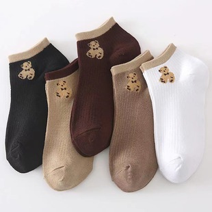Women's Short Socks, Summer Thin Style, Japanese Cute Versatile Student Low-Cut Boat Socks, Shallow Mouth, Bear Design, Wholesale, Fresh Style